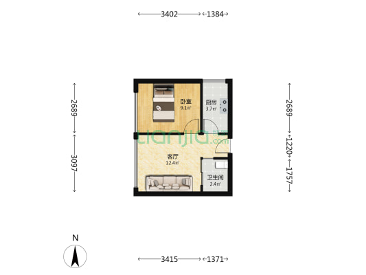 城市博客公馆 1室1厅1卫 45平方