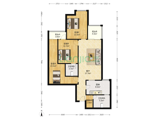龙泉路69号 3室1厅2卫 120平方