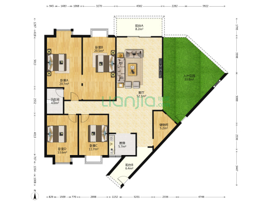 百合湖滨花园 4室1厅1卫 199平方