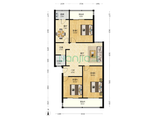 物资局家属院 3室2厅1卫 104平方
