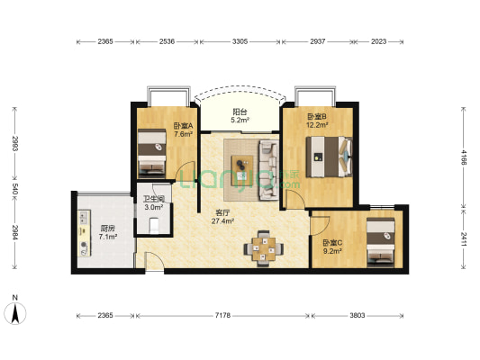 华景新城沁馥佳苑 3室1厅1卫 93平方