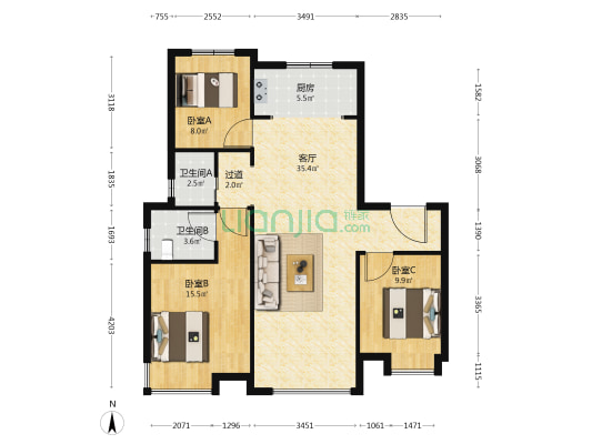 天保九如品筑怀义轩 3室1厅2卫 109平方