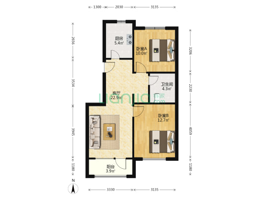 中旅万科城一期 2室1厅1卫 78平方