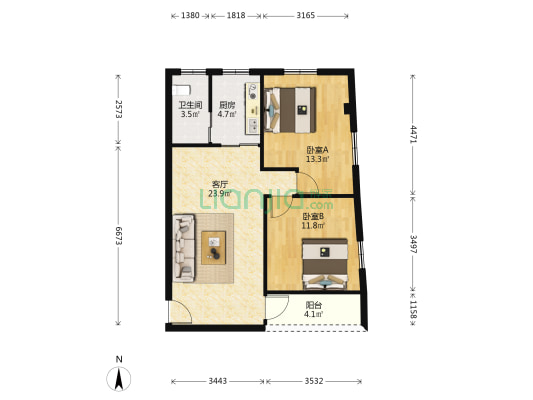 红荔路 2室1厅1卫 66平方