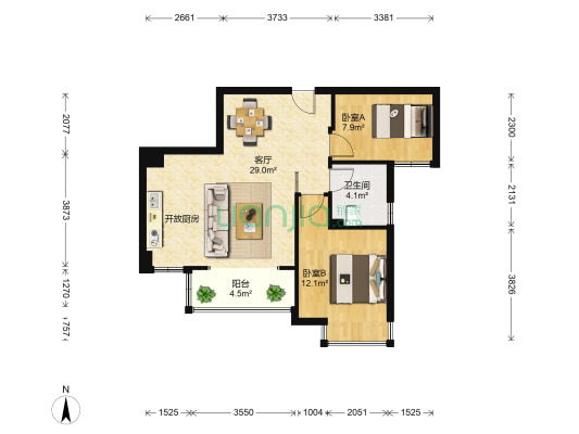 富力桃园 2室1厅1卫 76平方