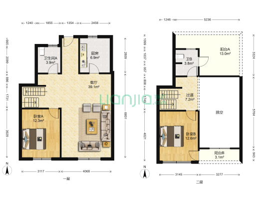 潮白河孔雀城御景澜湾 2室1厅2卫 124平方
