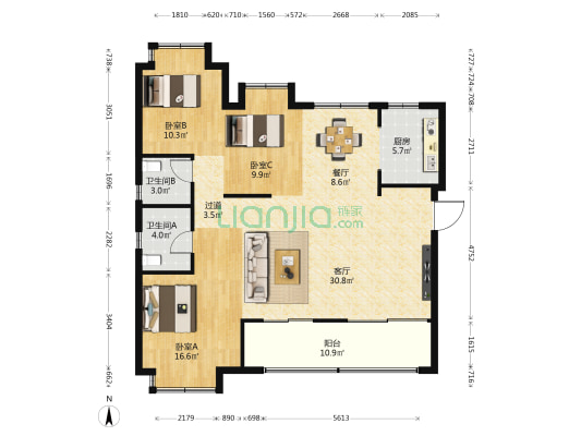 建发央著 3室2厅2卫 126平方