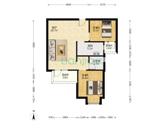 纽宾凯汉City汉棠 2室1厅1卫 85平方