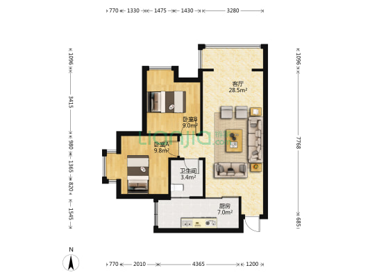 伟岸福缘尚城 2室1厅1卫 69平方