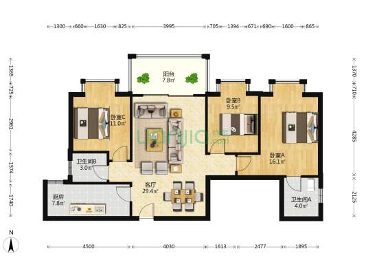 恒丰花园(惠城) 3室1厅2卫 102平方