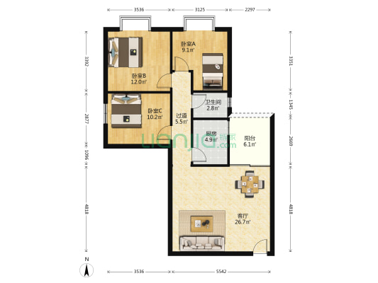 牧业大厦 3室1厅1卫 98平方