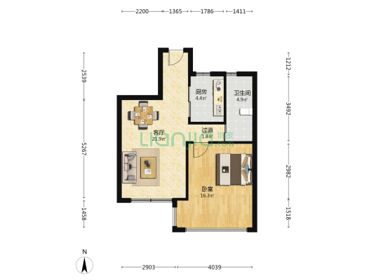 锦泰家苑 1室1厅1卫 62平方