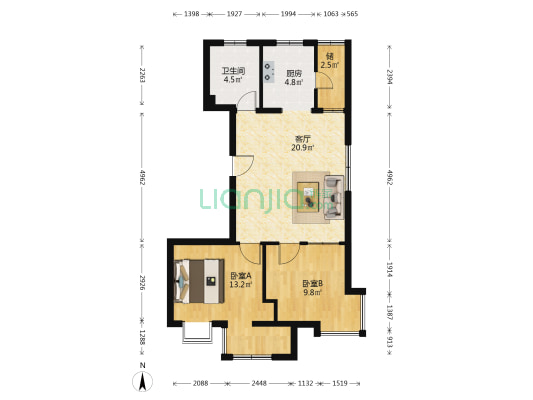 辰源雅景 2室1厅1卫 83平方