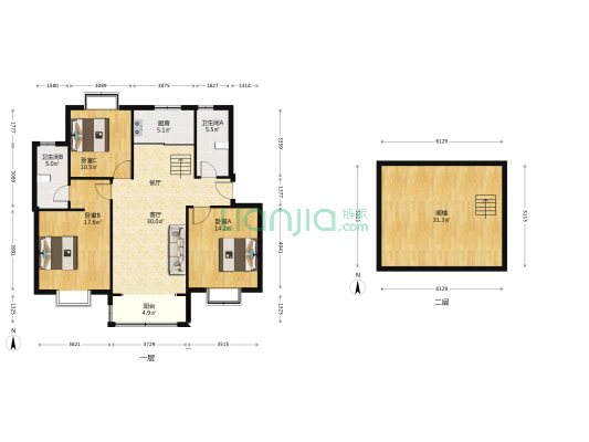 漕湖花园二区 3室1厅2卫 115平方