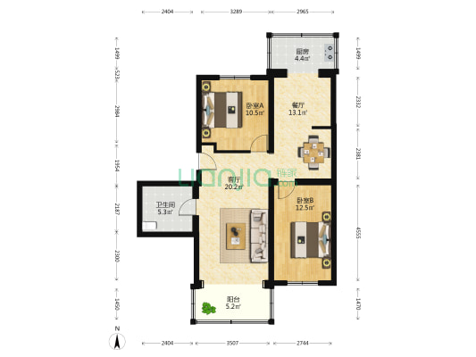 民富一小区 2室2厅1卫 92平方
