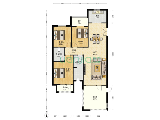 国仕山四区 3室1厅2卫 151平方