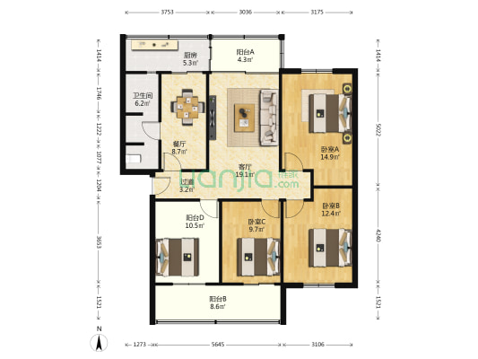 忠孝巷4号 3室2厅1卫 110平方