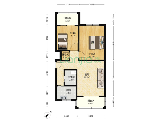 新风路4号院 2室1厅1卫 66平方