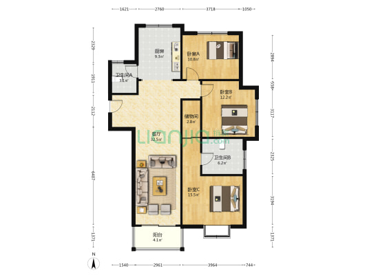 江南山水城 3室1厅2卫 120平方