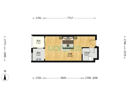 凯旋国际公寓 1室0厅1卫 49平方