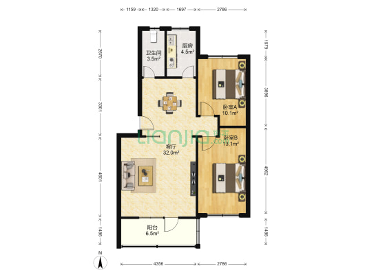 兰新（北区） 2室1厅1卫 88平方