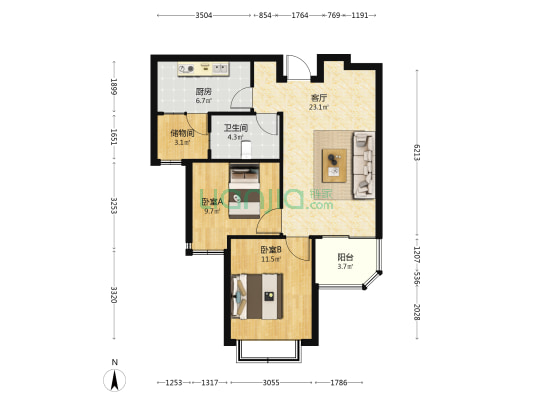 邯郸恒大绿洲 2室1厅1卫 92平方