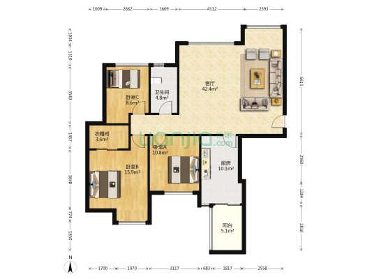 隆腾琴鹤帝景 3室1厅1卫 101平方