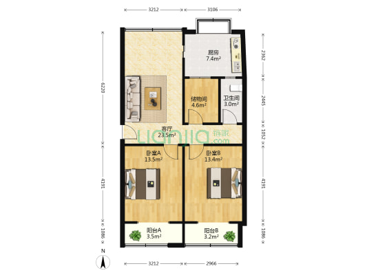 湖北大禹公司宿舍 2室1厅1卫 87平方