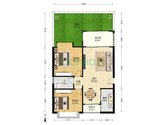 富仕苑 2室1厅1卫 99平方