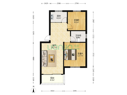 佳登花园 2室1厅1卫 70平方