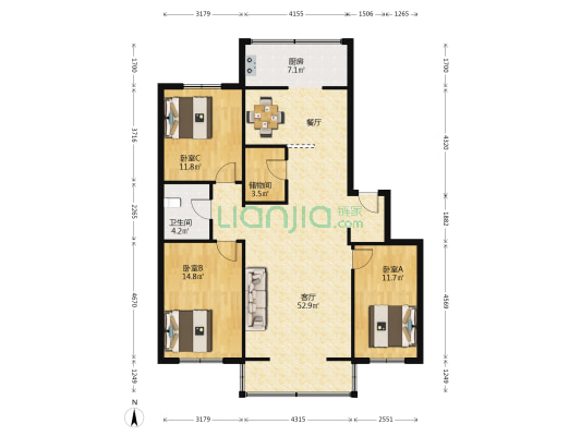航青園 3室1厅1卫 108平方