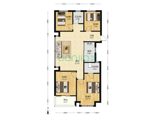 保利·和颂望悦 4室1厅2卫 111平方