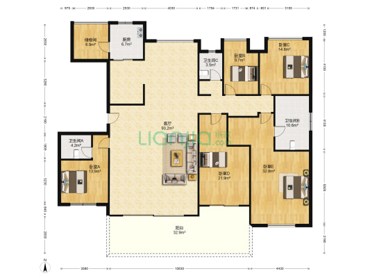 郑东碧桂园 5室1厅3卫 266平方