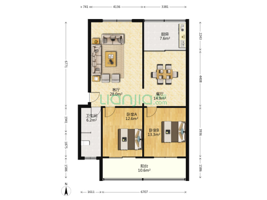 花园路2-2号 2室2厅1卫 96平方