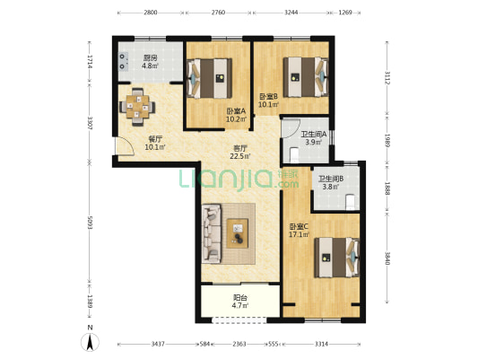 大溪地十一号院 3室2厅2卫 118平方