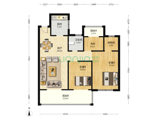荣润晨熙府 3室1厅1卫 115平方