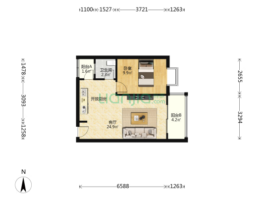 源兴雅居 1室1厅1卫 52平方