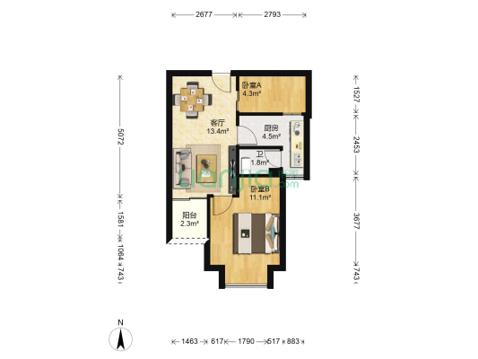 盛世龙都A区 2室1厅1卫 48平方