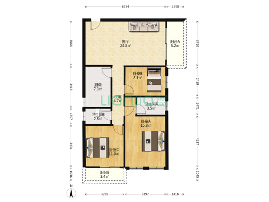 和兴阁 3室1厅2卫 97平方