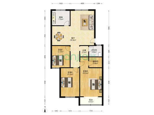 财富星苑 3室1厅1卫 133平方