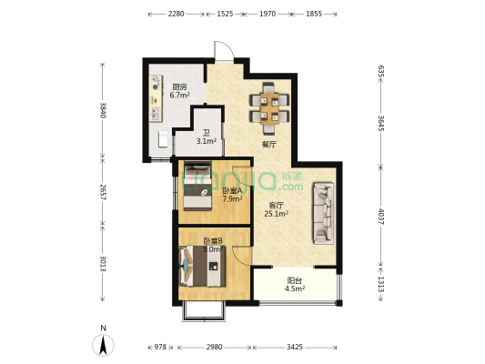 宏洋·凤凰城 2室1厅1卫 74平方