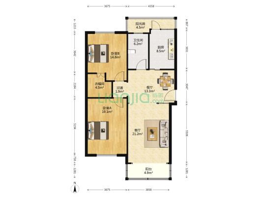 红豆花园 2室2厅1卫 108平方