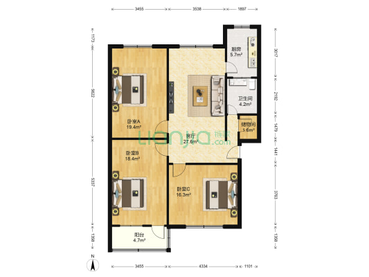 文化用品家属院 3室1厅1卫 109平方