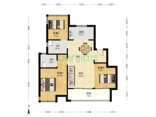 邦泰万城滨湖未来 3室1厅2卫 97平方