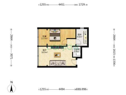兰州市静安物业公司小区 1室1厅1卫 52平方