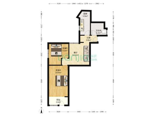 北方花苑 2室1厅1卫 63平方