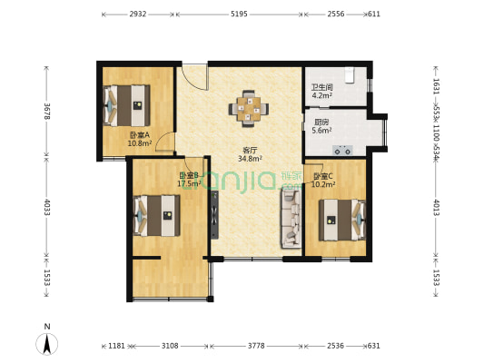 龙山中学 3室1厅1卫 99平方
