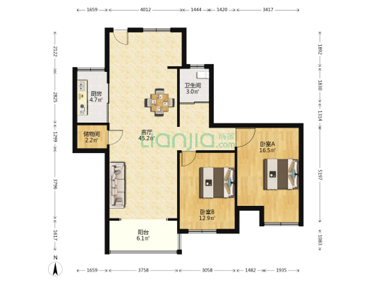 圆融城市中心广场 2室1厅1卫 107平方
