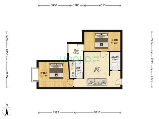天保郦景 小两居 好楼层采光无遮挡-户型图