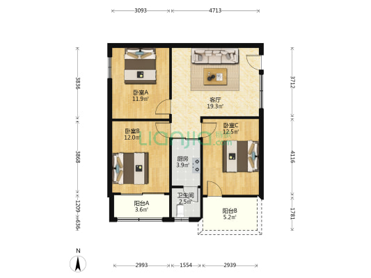 芳村大道西滘口大街 3室1厅1卫 73平方